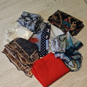 Colorful Assorted Scarves Collection 8 Total All Different Shapes Sizes